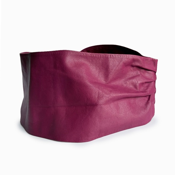 Vintage Norma Kamali Wide Leather Belt with Snaps Made in Italy Size L Retro 80s - Picture 9 of 17